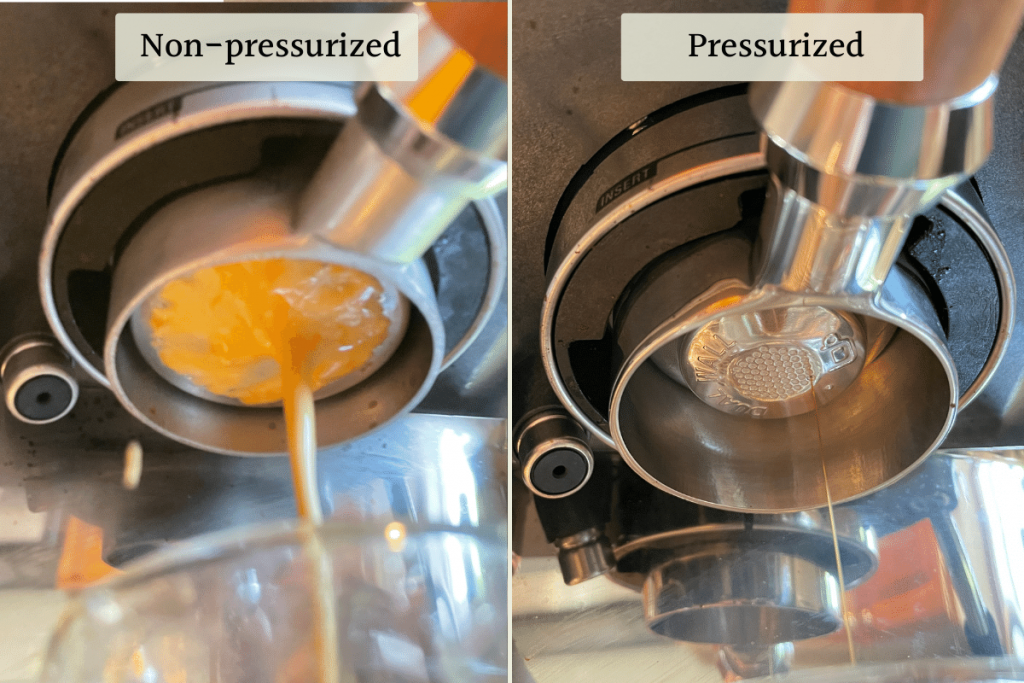 pulling espresso shots with pressurized vs non-pressurized filters