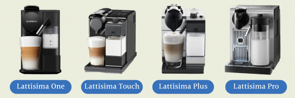 The different Nespresso DeLonghi Lattisima models