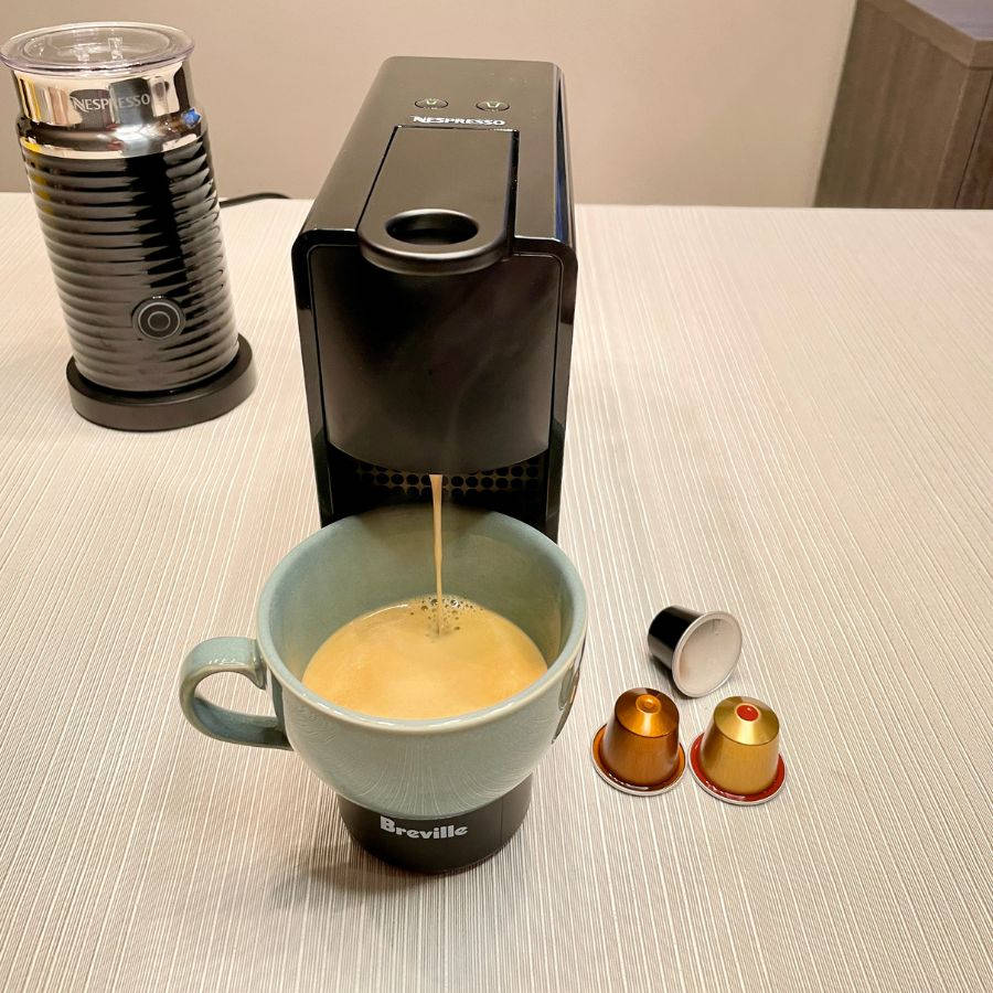 Nespresso Essenza Mini with the Aeroccino 3 milk frother and OriginalLine pods