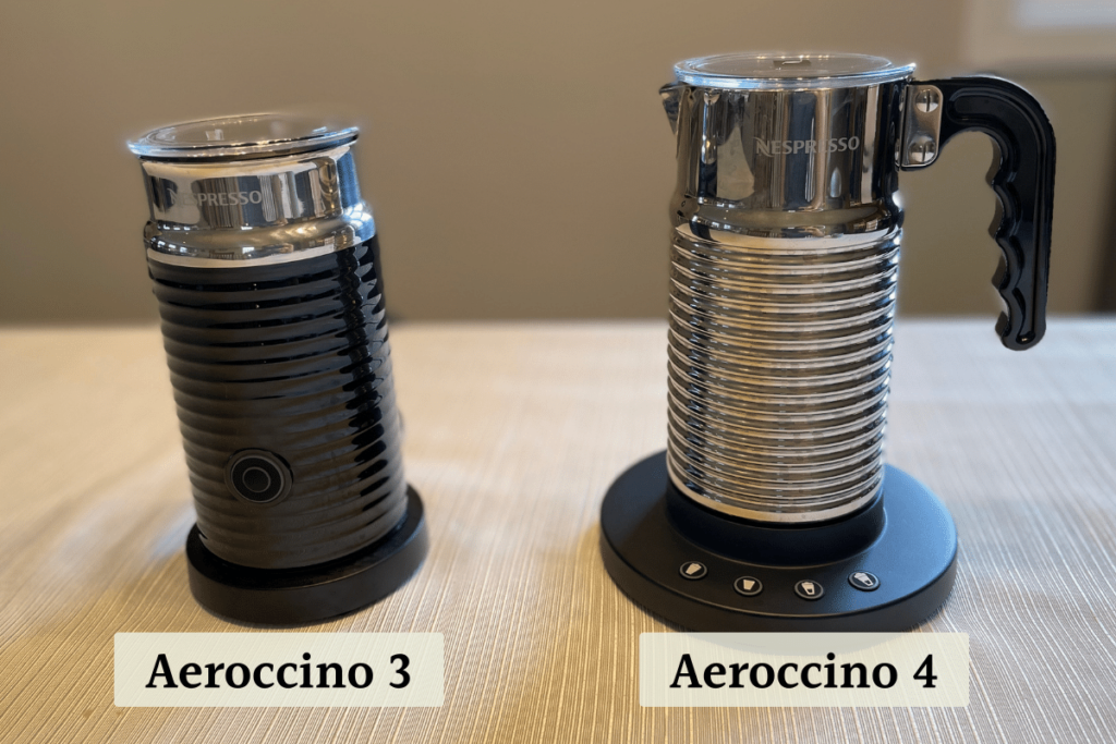 Aeroccino 3 next to an Aeroccino 4 milk frother