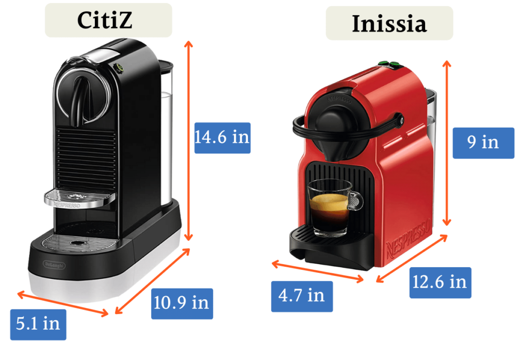 dimensions of a Nespresso Citiz and a Nespresso Inissia