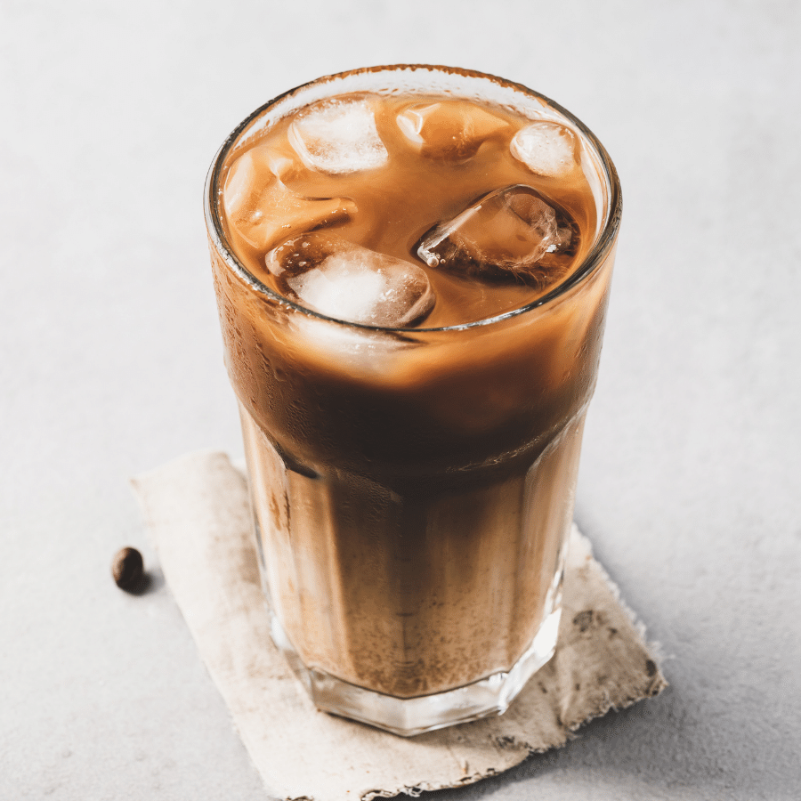 iced coffee on a napkin with a lot of ice