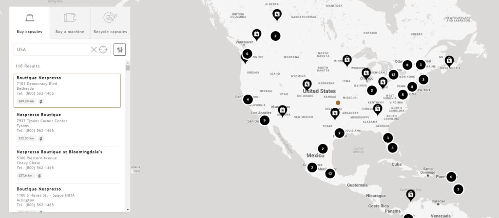 Nespresso's store locator