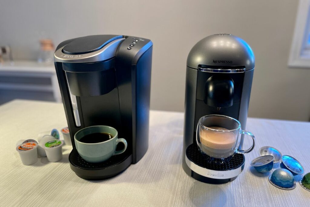 Nespresso and Keurig machine with drinks