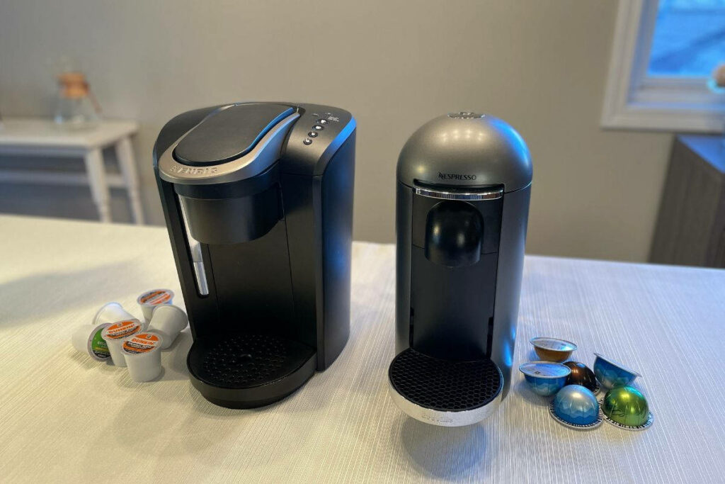 side-by-side photo of Nespresso and Keurig machine