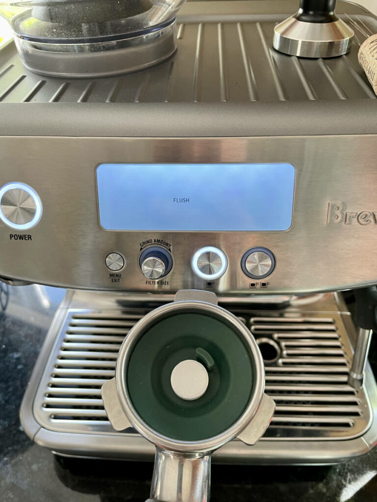 preparation to backflush an espresso machine.