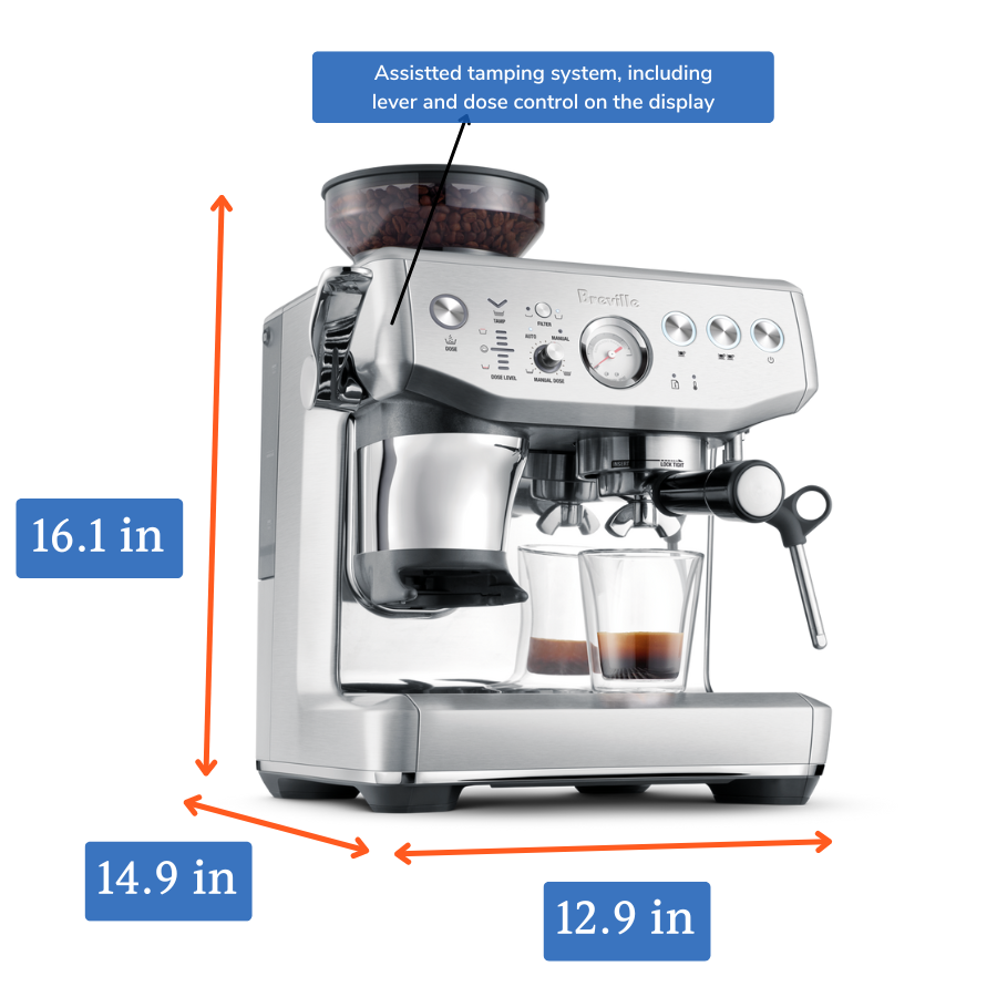 dimensions and primary feature on the Breville Barista Express Impress