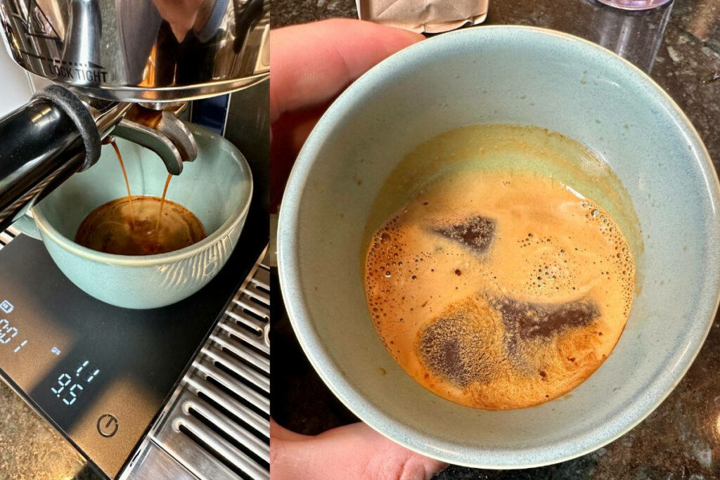 bitter espresso slow pour and crema