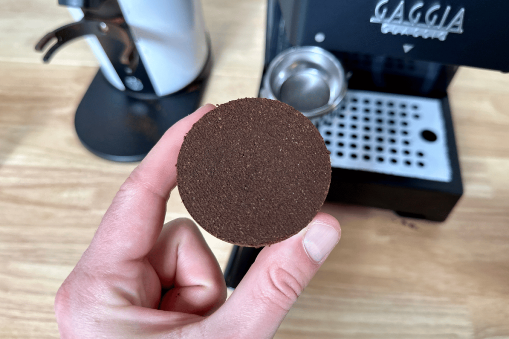 espresso puck after brewing