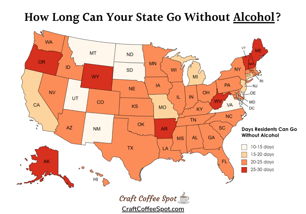 infographic showing how long people will go without alcohol by state