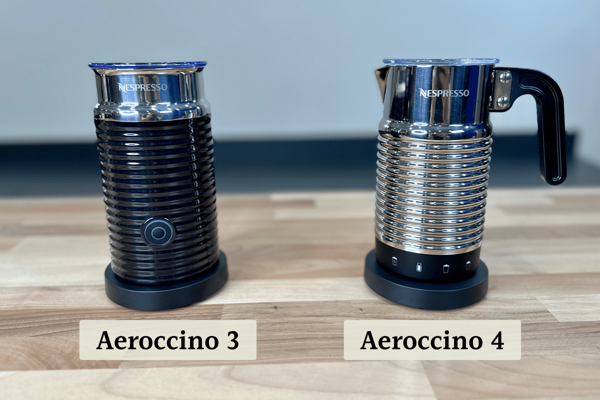 Aeroccino 3 next to an Aeroccino 4 milk frother