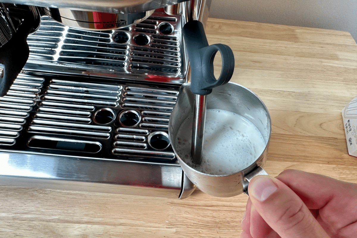 frothing milk on Breville espresso machine