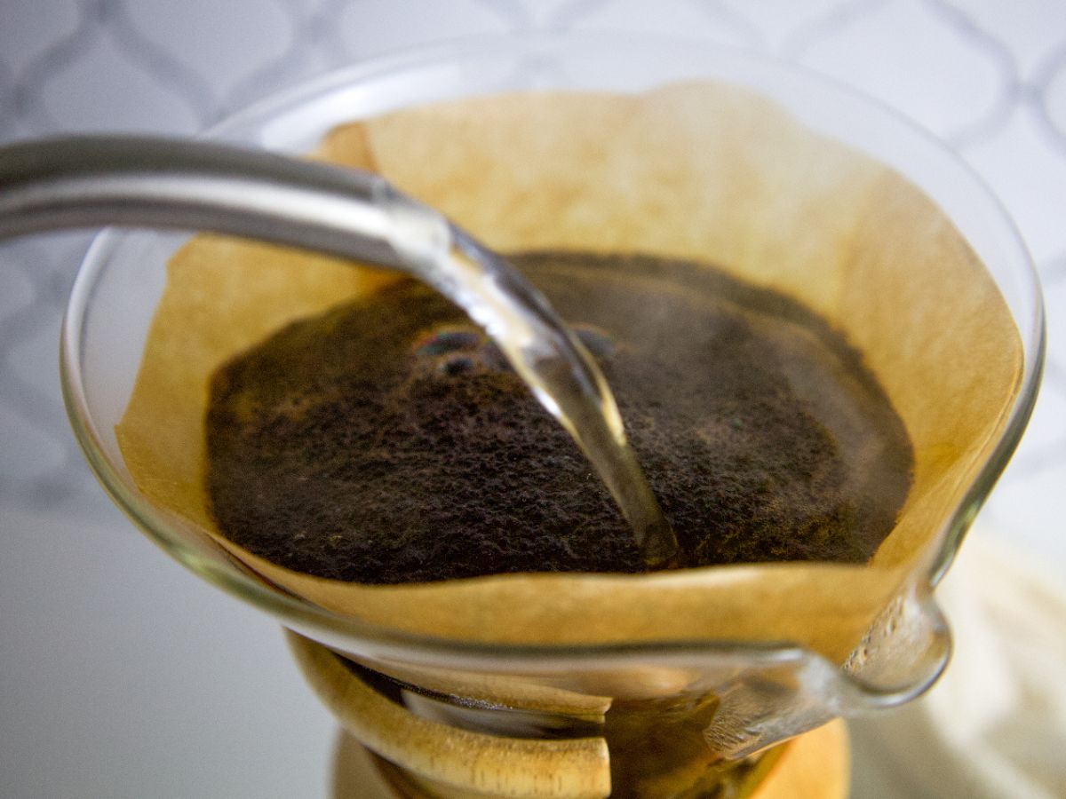 Pouring Water over Coffee Grounds in Chemex